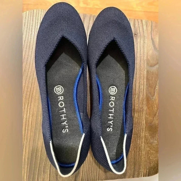 Rothy's Shoes - *RARE* ROTHYS The Flat Round Navy Blue White Crescent Minimalist Sz. 9